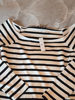 JCrew Off The Shoulder Black & Cream Striped Top
